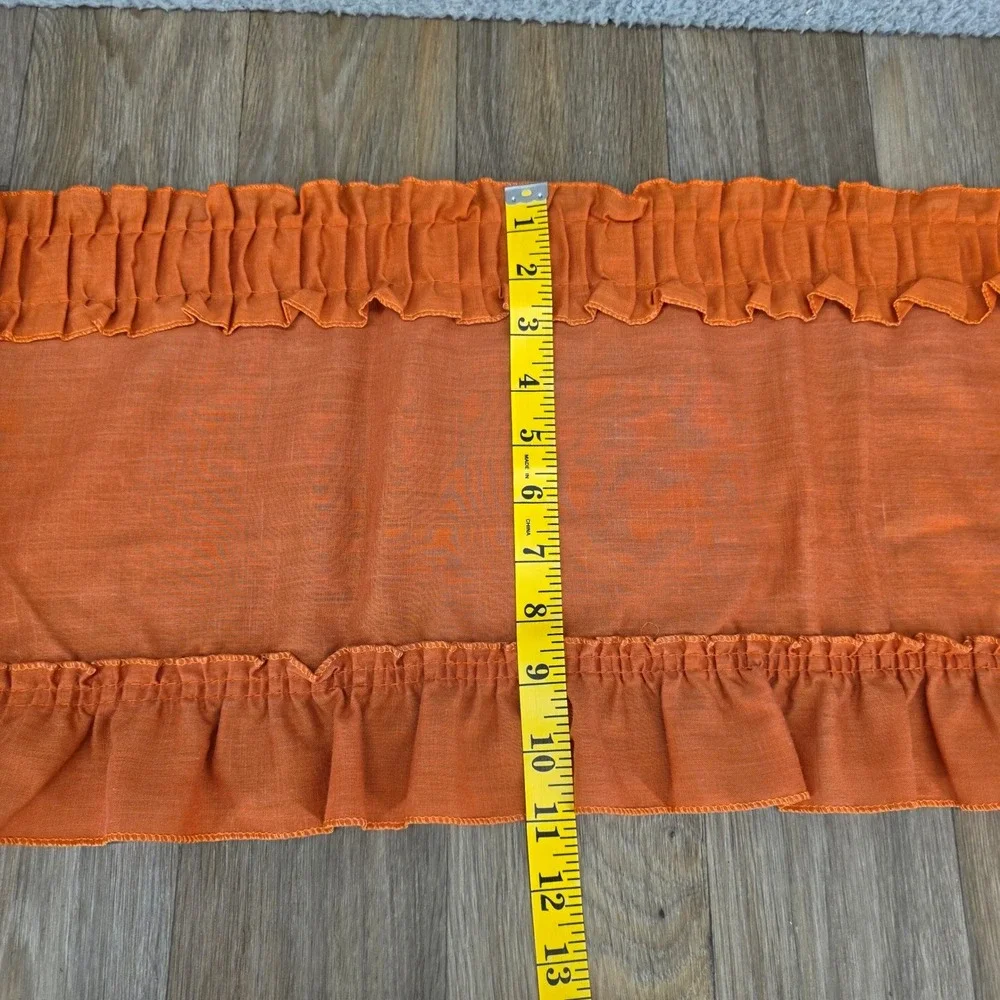 Vintage Orange Ruffled 3 Piece Kitchen Curtain Set Valance & Tiers Terracotta